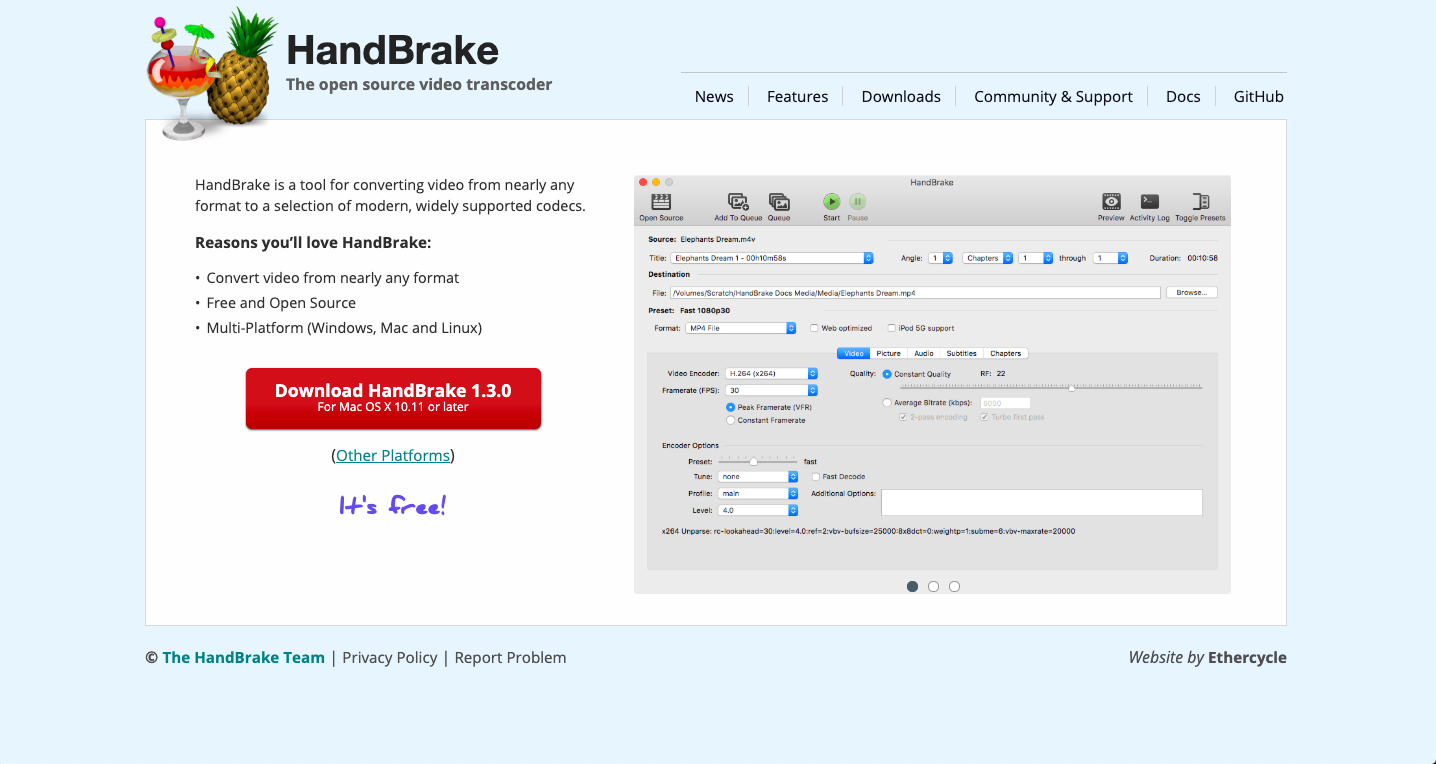 برنامج ضغط الفيديو Handbrake